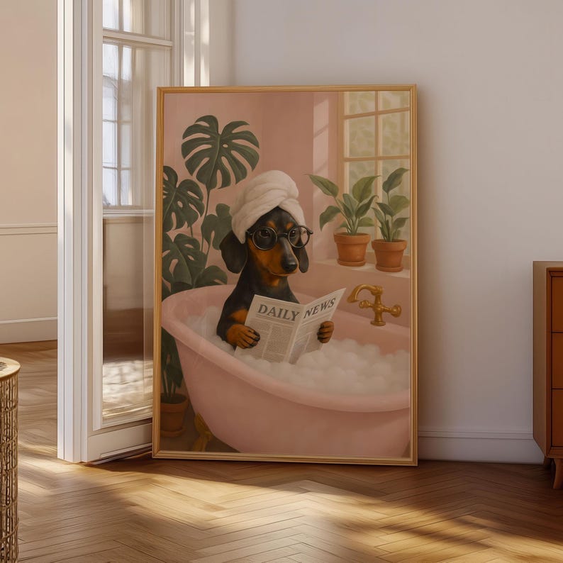 Dachshund in Bubble Bath Poster: Funny Bathroom Pet Wall Decor Digital Download image 5