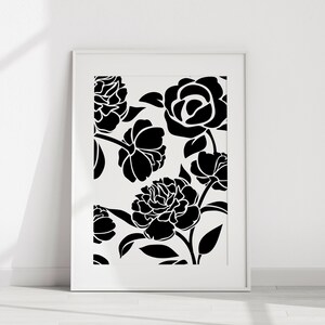 Schwarz & Weiß Abstrakter Blumenmarkt Druck - Moderne botanische Wandkunst | Minimalistische Blumen Zeichnung | Digitaler Download Poster