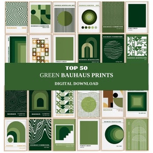 Trendiges grünes Bauhaus-Galeriewand-Set mit 50 Drucken – druckbare moderne abstrakte Wandkunst Mid Century – digitaler Download Poster