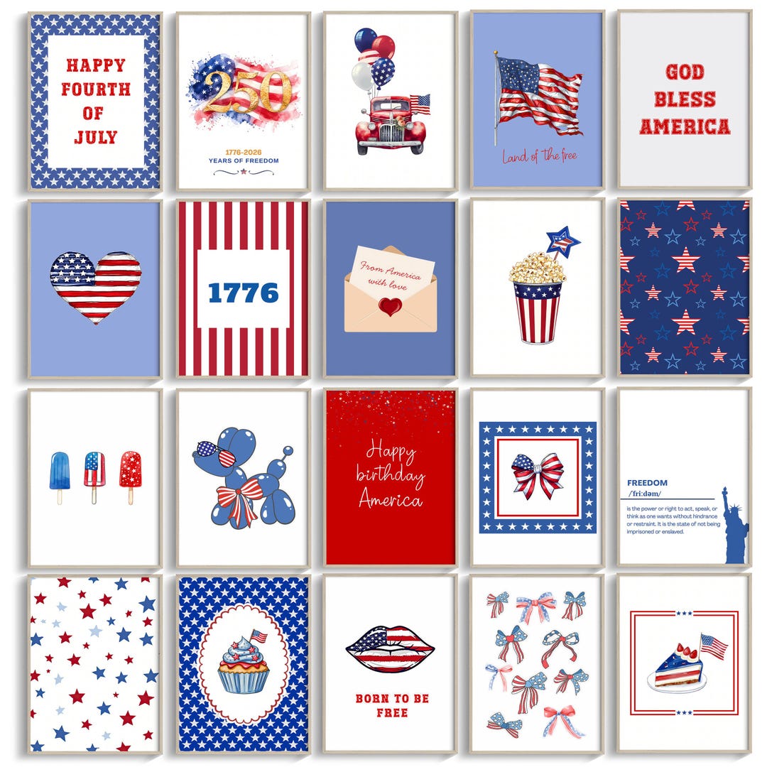 4th of July Wall Art Gallery Set of 26 Prints, Printable Patriotic ...