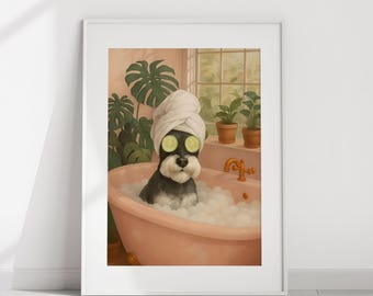 Funny Dog Bubble Bath Poster: Miniature Schnauzer Bathroom Print Digital Download