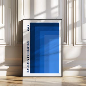 Blue Bauhaus Exhibition Poster. Minimalist Eclectic Wall Art. Mid Century Modern Wall Decor. Aesthetic Room Decor. Digital Download Print