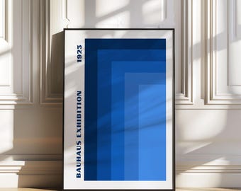 Blue Bauhaus Exhibition Poster. Minimalist Eclectic Wall Art. Mid Century Modern Wall Decor. Aesthetic Room Decor. Digital Download Print
