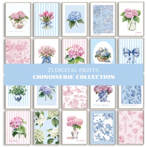 Hydrangea Wall Art Set 25 Prints Pink Blue Chinoiserie Floral Gallery Download
