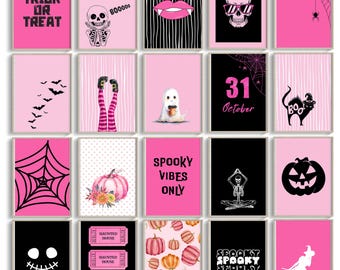 Pink Halloween Gallery Wall Set 26 Prints – Spooky Ghost, Skeleton, Pumpkin Digital Download Posters