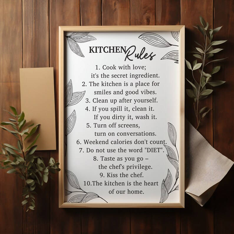 Kitchen Rules. Kitchen Printable Poster. House Warming Gift. Aesthetic Home Decor. Black and ...