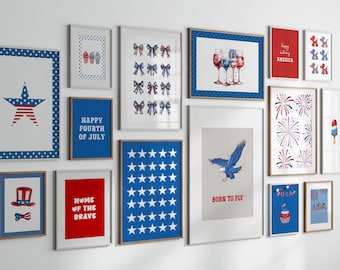 4th of July Gallery Wall Set 30 Art Prints, Printable Patriotic Poster