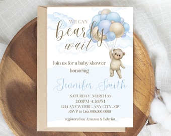 Bearly Wait Baby Shower Invitation, Digital Baby Shower Invite, Baby Boy Baby Shower Invitation, We Can Bearly Wait Invitation