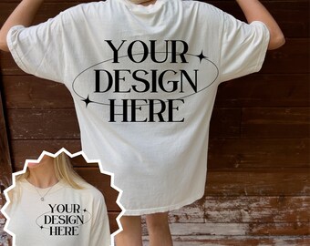 Comfort Colors C1717 Ivory Front and Back Mockup, Ivory Mockup, Oversized Mockup, Ivory C1717 Mockup, Comfort Colors Front and Back Mockup