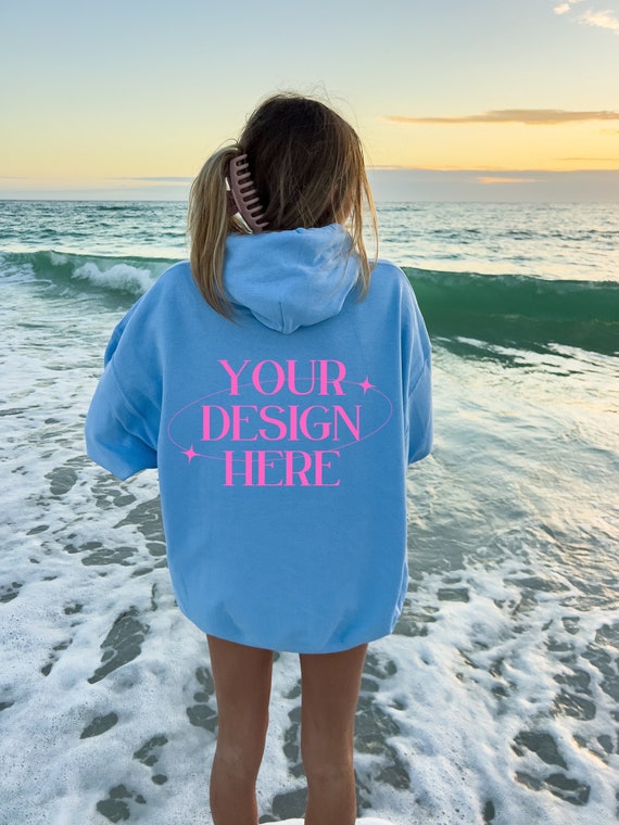 Back Mockup 18500 Light Blue, Outdoor Mockup, Oversized Hoodie Mockup, 18500 Light Blue Mockup, Trendy Oversized Mockup, G18500 Mockup