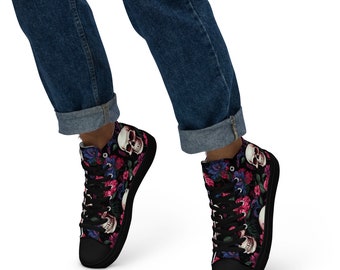 Floral Pink and Purple/ Unisex high top canvas shoes/ Skulls