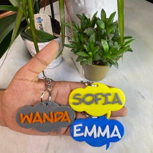 Bubble Text name Custom Names Tag. Lanyard/Zipper Pull/Nametag, School Backpack Name Tag, Luggage name Tag, (Includes Keyring)