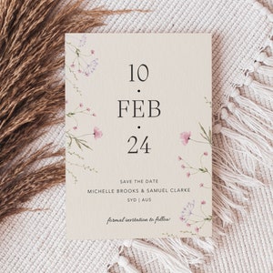 Editable Whimsical Wildflower Save the Date Cards, Editable and Printable Digital Template on Canva, Floral Wedding Invitations