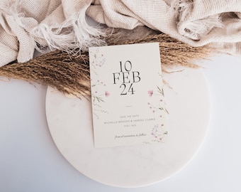 Editable Whimsical Floral Save the Date Cards, Editable and Printable Digital Template on Canva, Floral Wedding Invitations