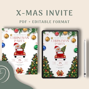 Tarjetas de invitación de Navidad 2024 / Formato editable / X-Mas A4/Carta