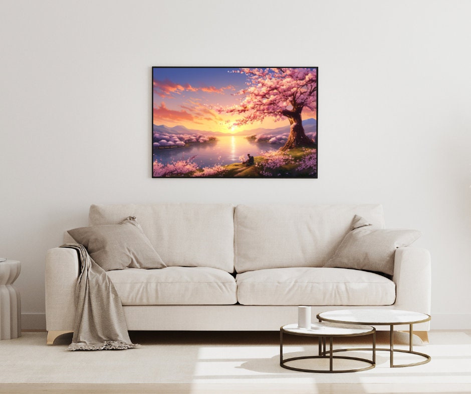 Cherry Blossom Sunset - Digital Download, AI Art, Printable Wall Art ...