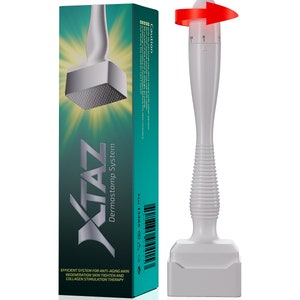 May include: A white derma roller with a green and silver box. The box has the text "XTAZ Dermastamp System" and "EFFICIENT SYSTEM FOR ANTI-AGING AKIN REGENERATION SKIN TIGHTEN AND COLLAGEN STIMULATION THERAPY".