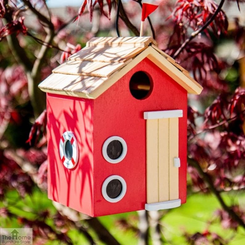 Bayside Beach Hut Wooden Birdhouse in Red image 1