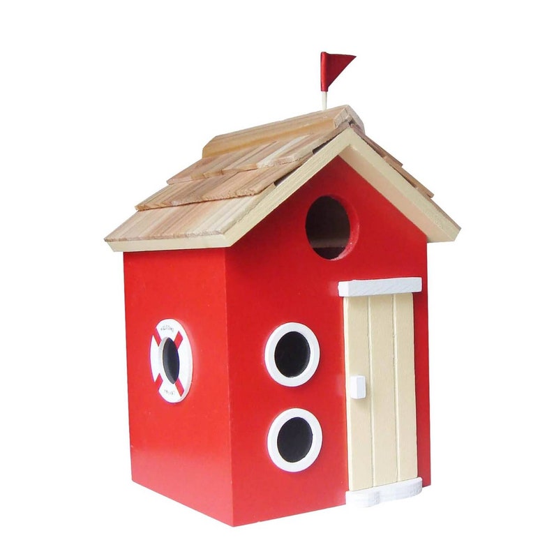 Bayside Beach Hut Wooden Birdhouse in Red image 2