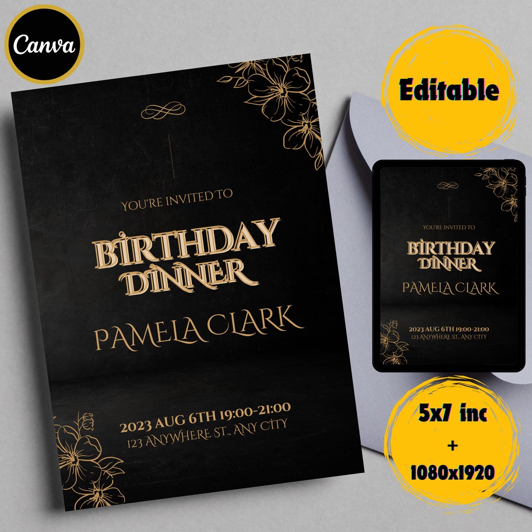 EDİTABLE and Digital Birthday Dinner Invitation,birthday Dinner ...