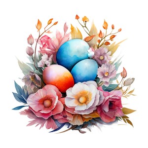 Easter clipart, Birds rabbits and flowers watercolor Clipart, Easter Watercolor clipart, Easter Bunny, , PNG image 5