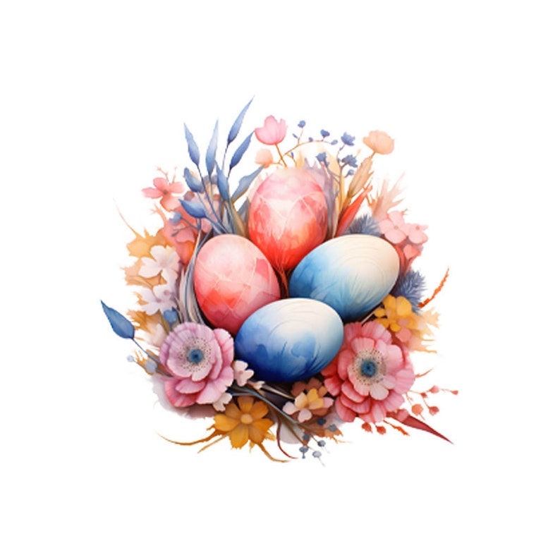 Easter clipart, Birds rabbits and flowers watercolor Clipart, Easter Watercolor clipart, Easter Bunny, , PNG image 7