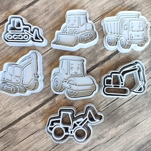 Construction Vehicles Cookie Cutter Set, Birthday Party Cookie Embosser, 7 Piece