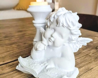 Angel Tealight Holder | Cherub LED Candle Holder | Christian Ambient Night Light Decor