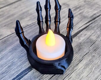 Świecznik LED w kształcie szkieletu / Dekoracja na Halloween w kształcie kości / Gotycka świeca półkowa