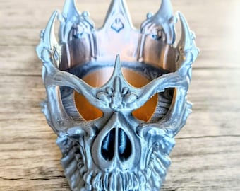 Geister-Schädel-Teelichthalter, Halloween-Regaldekor, gotischer geführter Kerzenständer