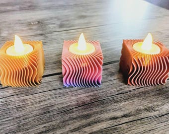 Golvende led-theelichthouder, geometrische kandelaar, gezellig interieur