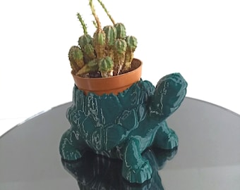 Maceta para suculentas con forma de tortuga – Maceta para cactus impresa en 3D para alféizar de ventana – Decoración de estante con forma de animal