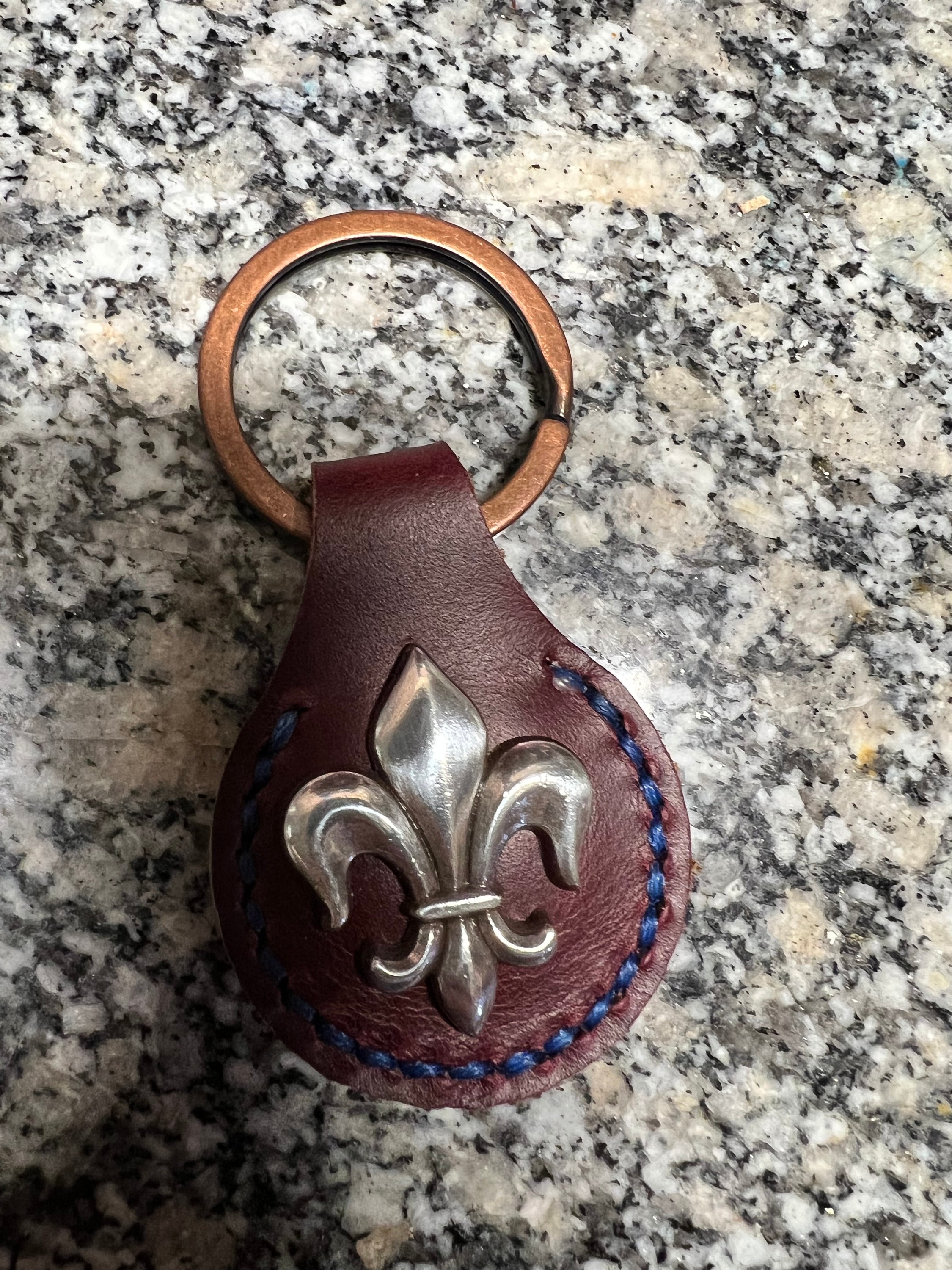 Leather Dark Color Fleur-de-lis Keychain