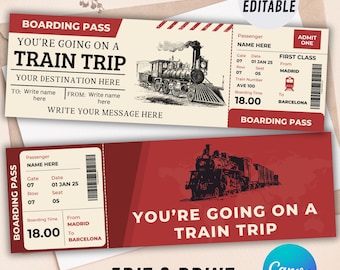 Modello modificabile per biglietto del treno, regalo di viaggio personalizzato (stampabile)