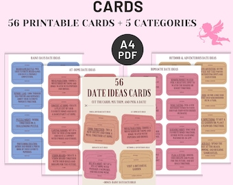 56 Date Night Idea Cards for Couples, Printable Romance Game, Anniversary Valentine’s Day Gift, Couples Activity Ideas, Printable Love Game