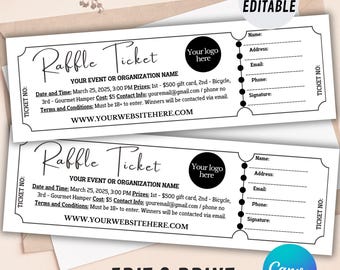 Editable Raffle Event Ticket Template, Raffle Ticket Form, Digital Canva Raffle Ticket Printable, Custom DIY Surprise Raffle Ticket