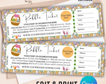 Easter Editable Raffle Event Ticket Template, Custom DIY Surprise Raffle Ticket, Raffle Ticket Form, Digital Canva Raffle Ticket Printable