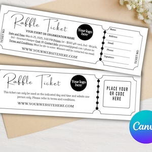Bearbeitbare Raffle Event Ticket-Vorlage, Raffle Ticket-Formular, benutzerdefinierte DIY Surprise Raffle Ticket, digitales Canva Raffle Ticket Printable