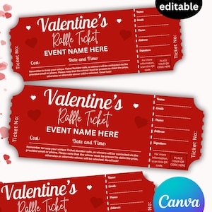 Editable Valentines Raffle Ticket Template, Digital Canva Printable Editable Raffle Ticket Template, Valentines Day Raffle Ticket Printable