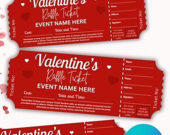 Editable Valentines Raffle Ticket Template, Digital Canva Printable Editable Raffle Ticket Template, Valentines Day Raffle Ticket Printable