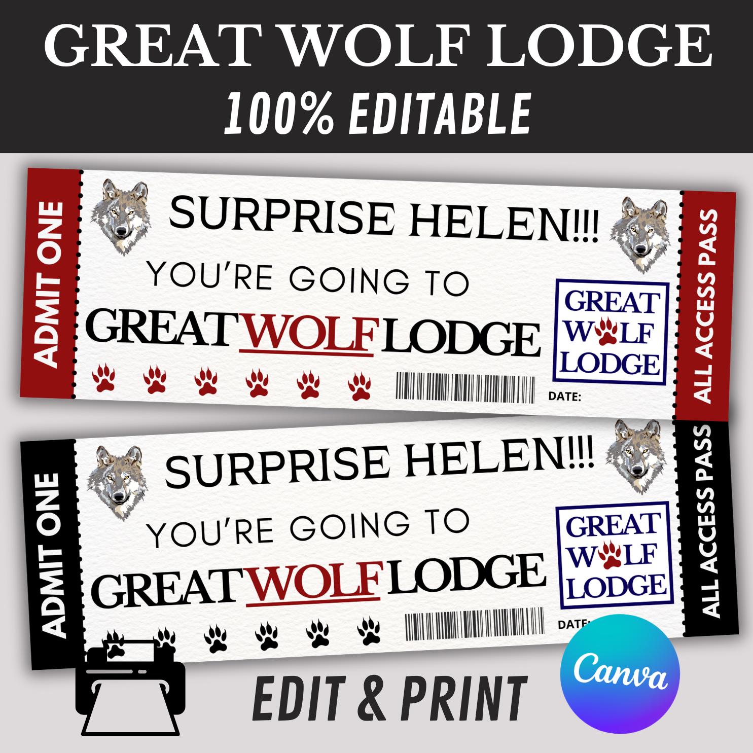 editable great wolf lodge ticket, great wolf lodge printable
