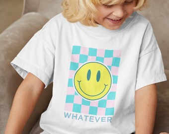 Which Statement T-shirt pour enfants Bleu Cadeau pour enfants Chemise avec motif à carreaux Smiley Cadeau pour fille fils filleul