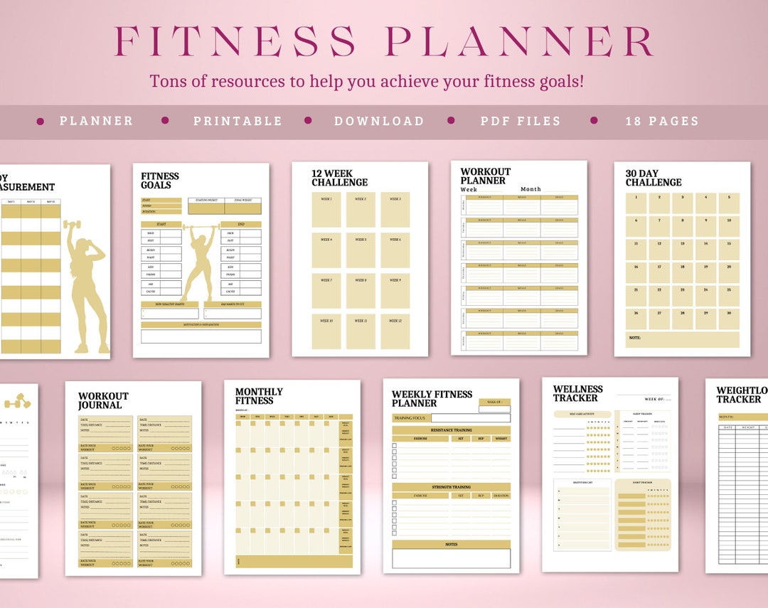 Printable Health and Fitness Planner Bundle, Workout Planner Fitness ...