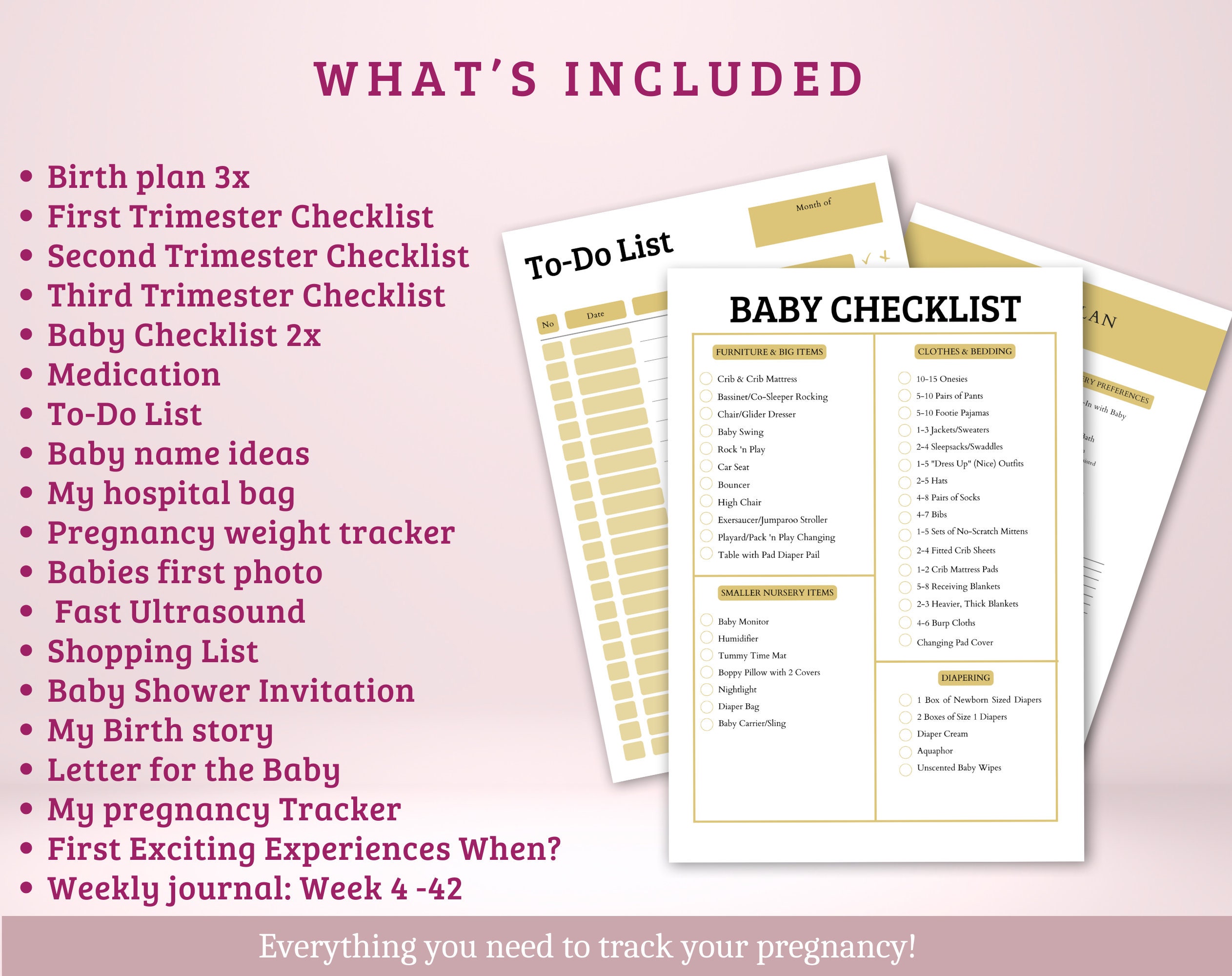 Pregnancy Planner Printable Gold Journal , Expecting Mom Kit, From Bump ...