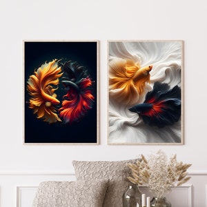 Betta Fish Abstract Art Prints: Koi Oil Painting Set (Digital Download)