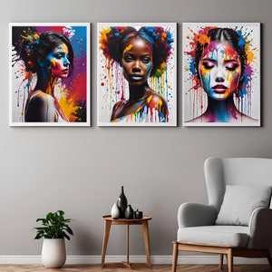 Impresiones digitales de arte corporal abstracto / Juego de 3 / Decoración de pared minimalista, Arte de pared imprimible de alta calidad, Pintura moderna colorida