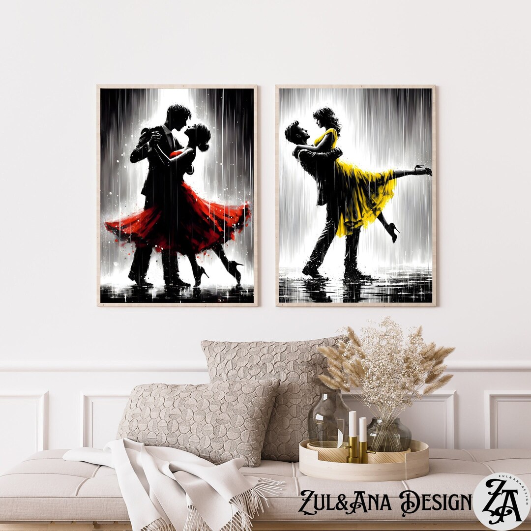 Dancing in the Rain 2 Digital Prints, Romantic Wall Art, Dancer Couple ...
