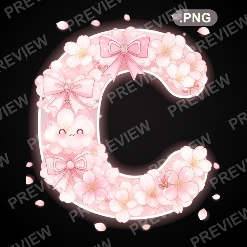 Sakura Letters Kawaii Princess Sakura Alphabet Clipart, Cherry Blossom Letters PNG ...