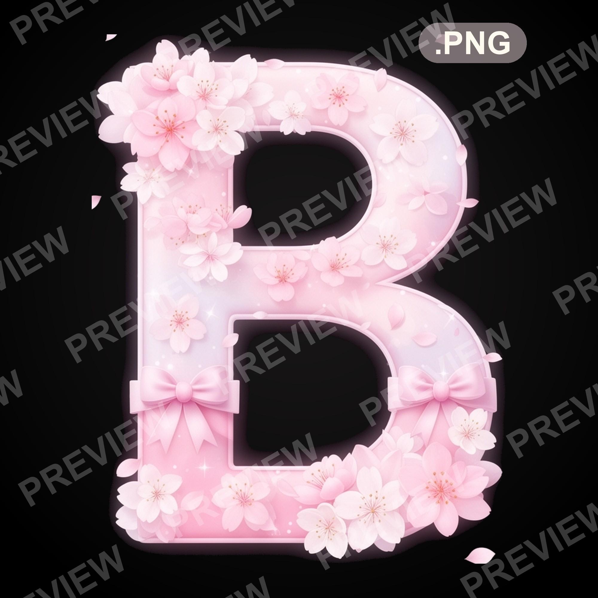 Sakura Letters Kawaii Princess Sakura Alphabet Clipart, Cherry Blossom Letters PNG ...