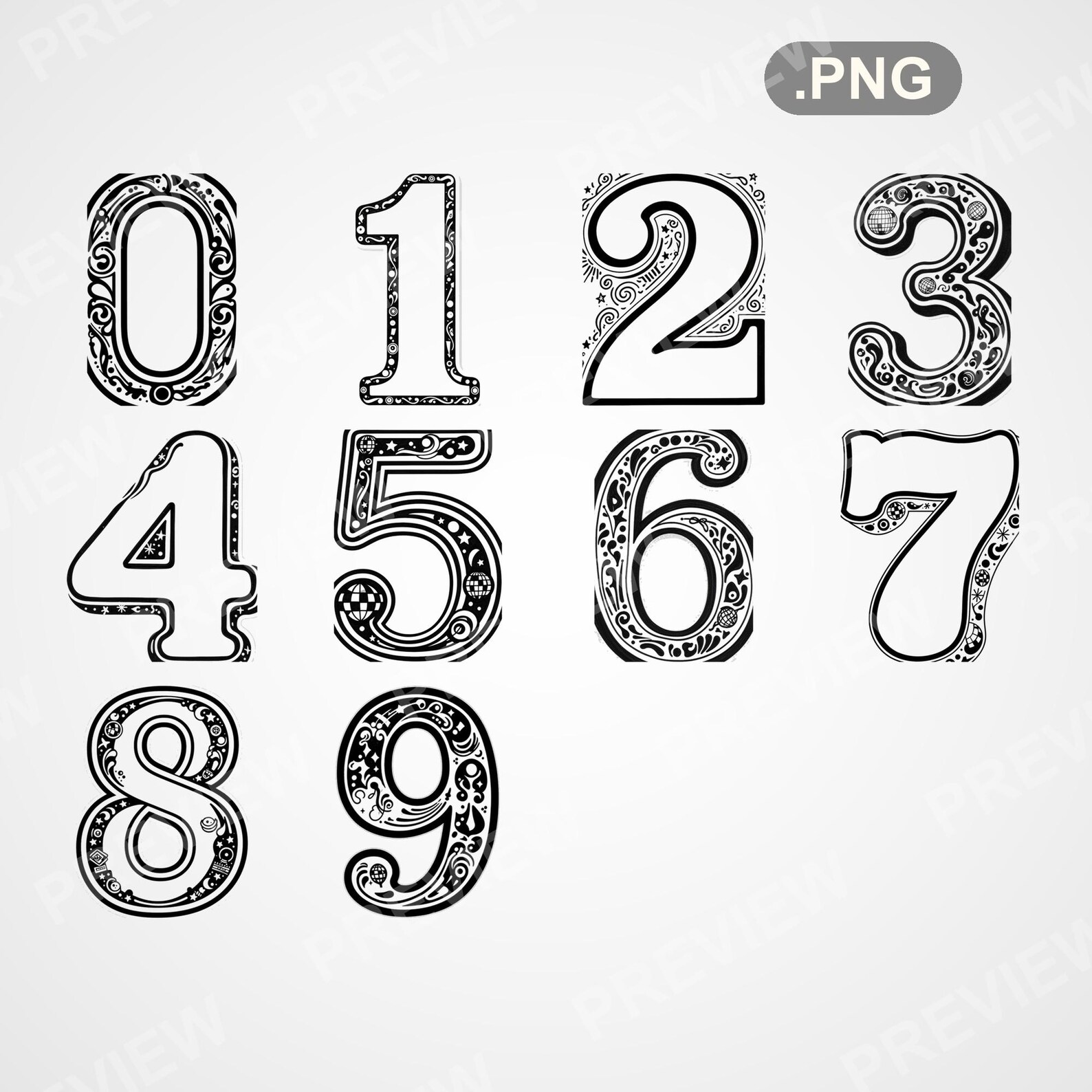 Retro 70s Fillable Alphabet Clipart PNG: Groovy Disco Letters, Numbers ...
